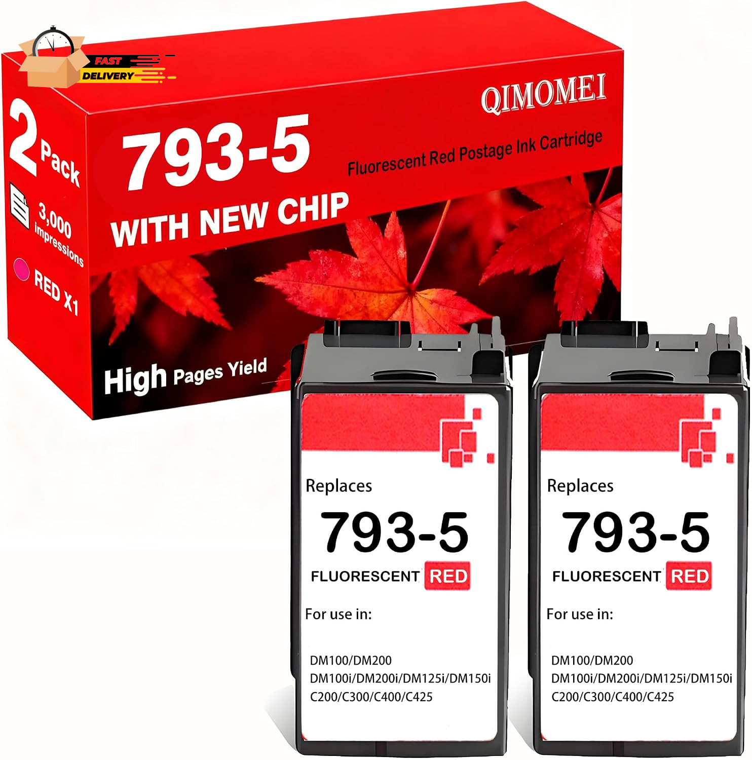 2 Pack 793-5 793 5 Ink Fluorescent Red Postage Ink Cartridge Replacement for Pi