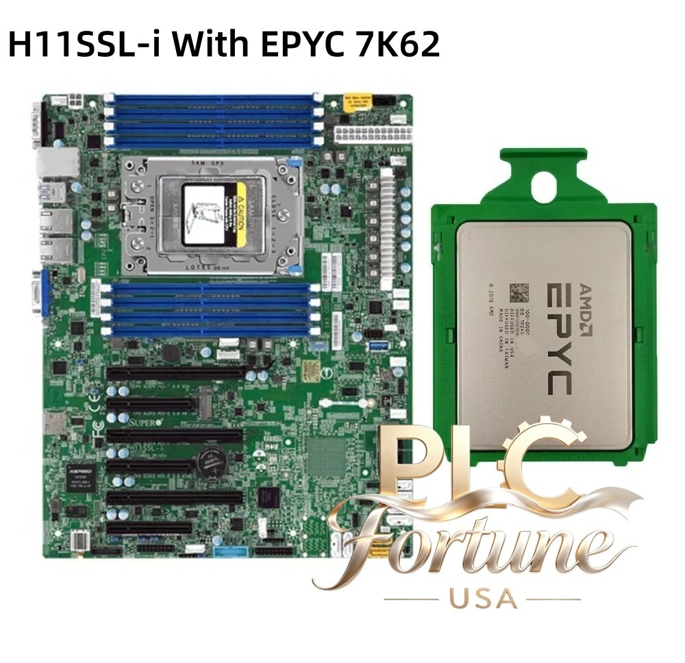 Used Supermicro H11SSL-i Motherboard With AMD EPYC 7K62 48-Core 2.6GHz CPU