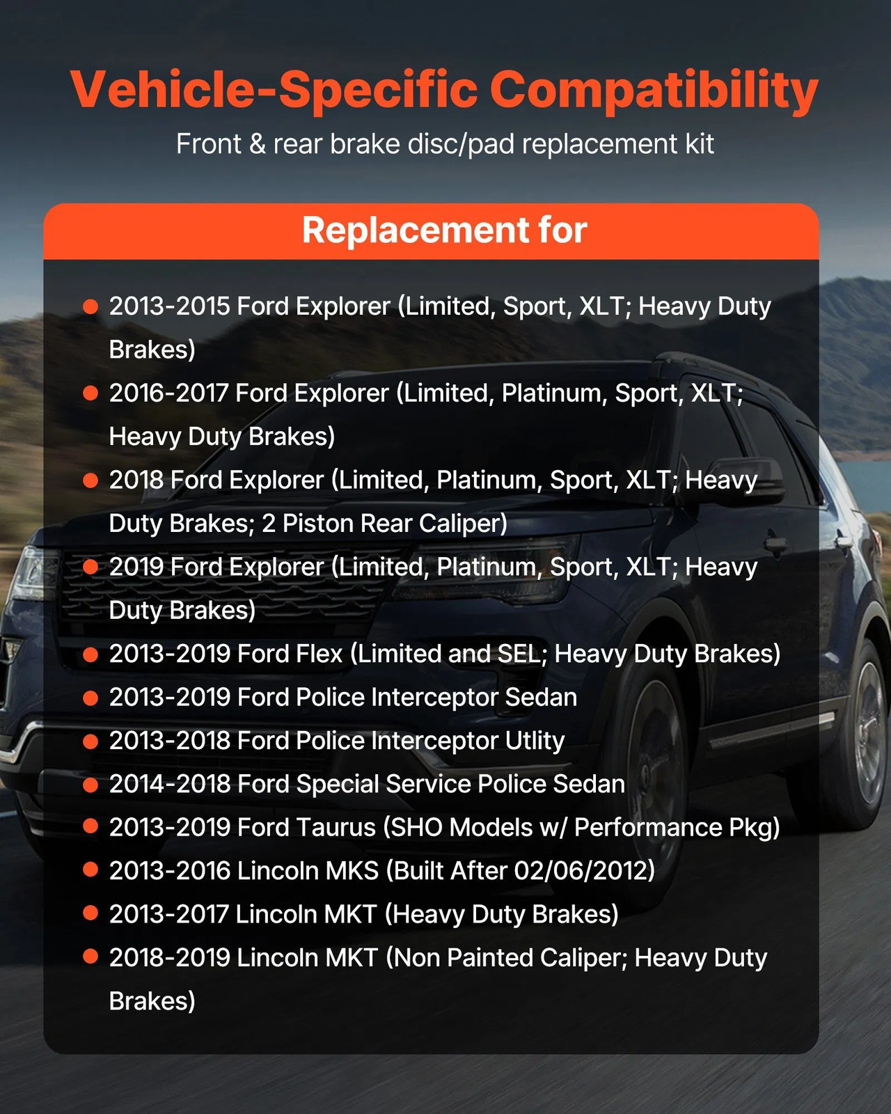 Front and Rear Brake Kit Fits for 2013-2015 Ford Explorer (Limited, Sport, XLT;