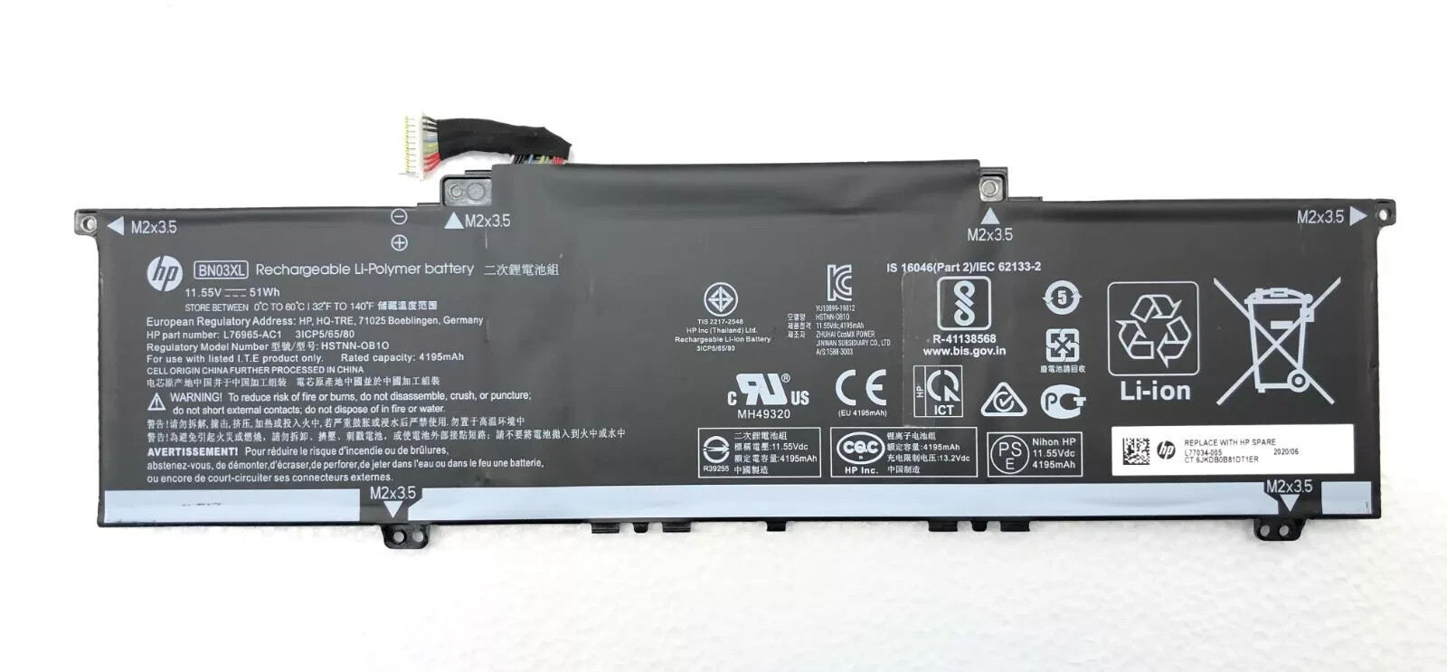 HP Envy x360 BN03XL Li-Polymer Battery 11.55Vdc 51Wh 4195mAh L77034-005