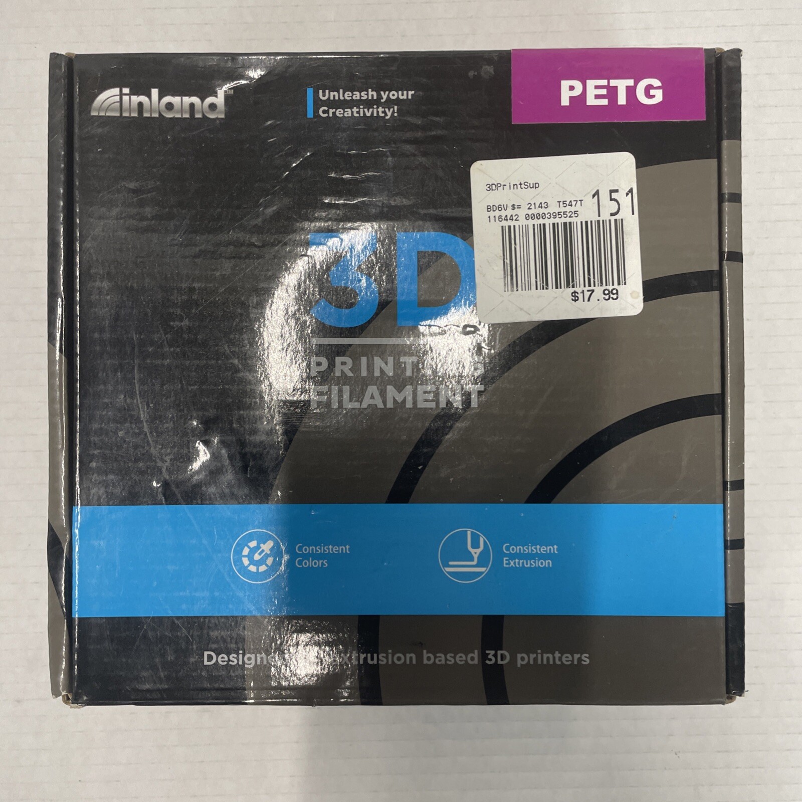 Inland 3D Printing Filament PETG Silver 2.85mm 2.2lbs