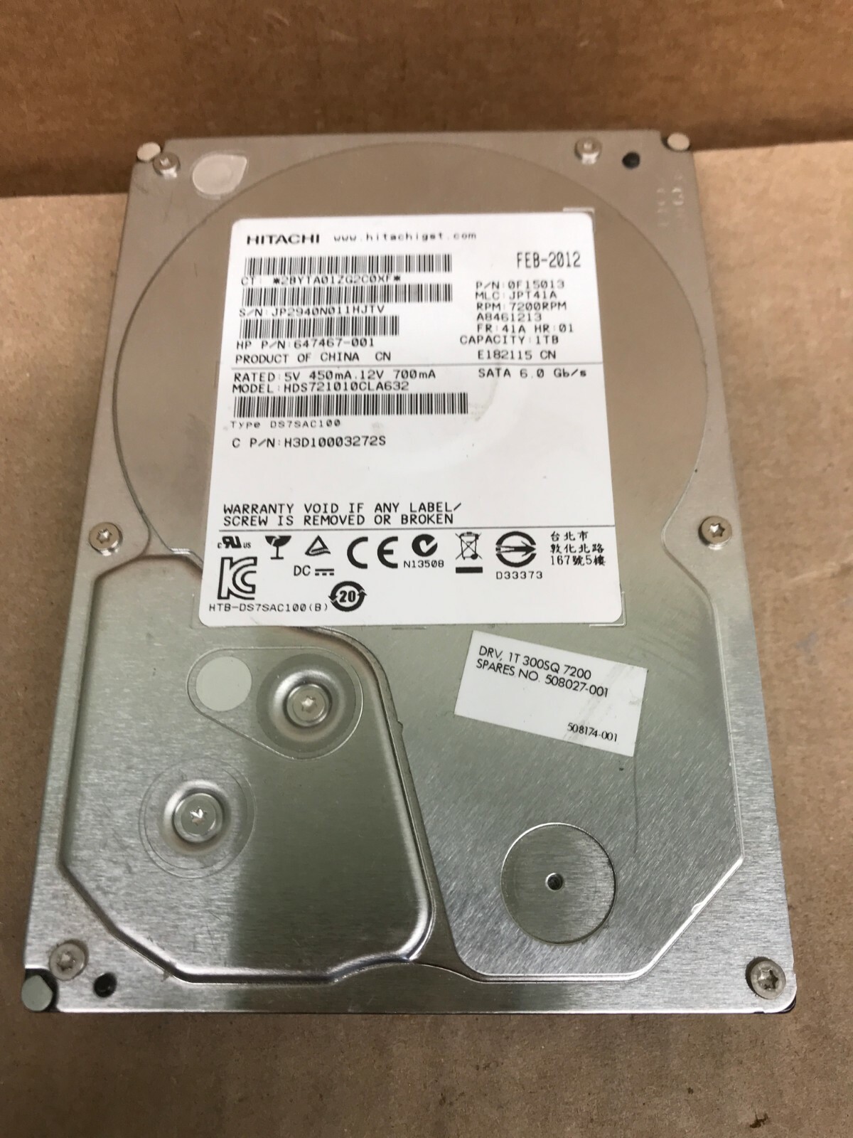 HP 647467-001 1TB 7.2k 6Gbps SATA 3.5" HDD Hard Drive