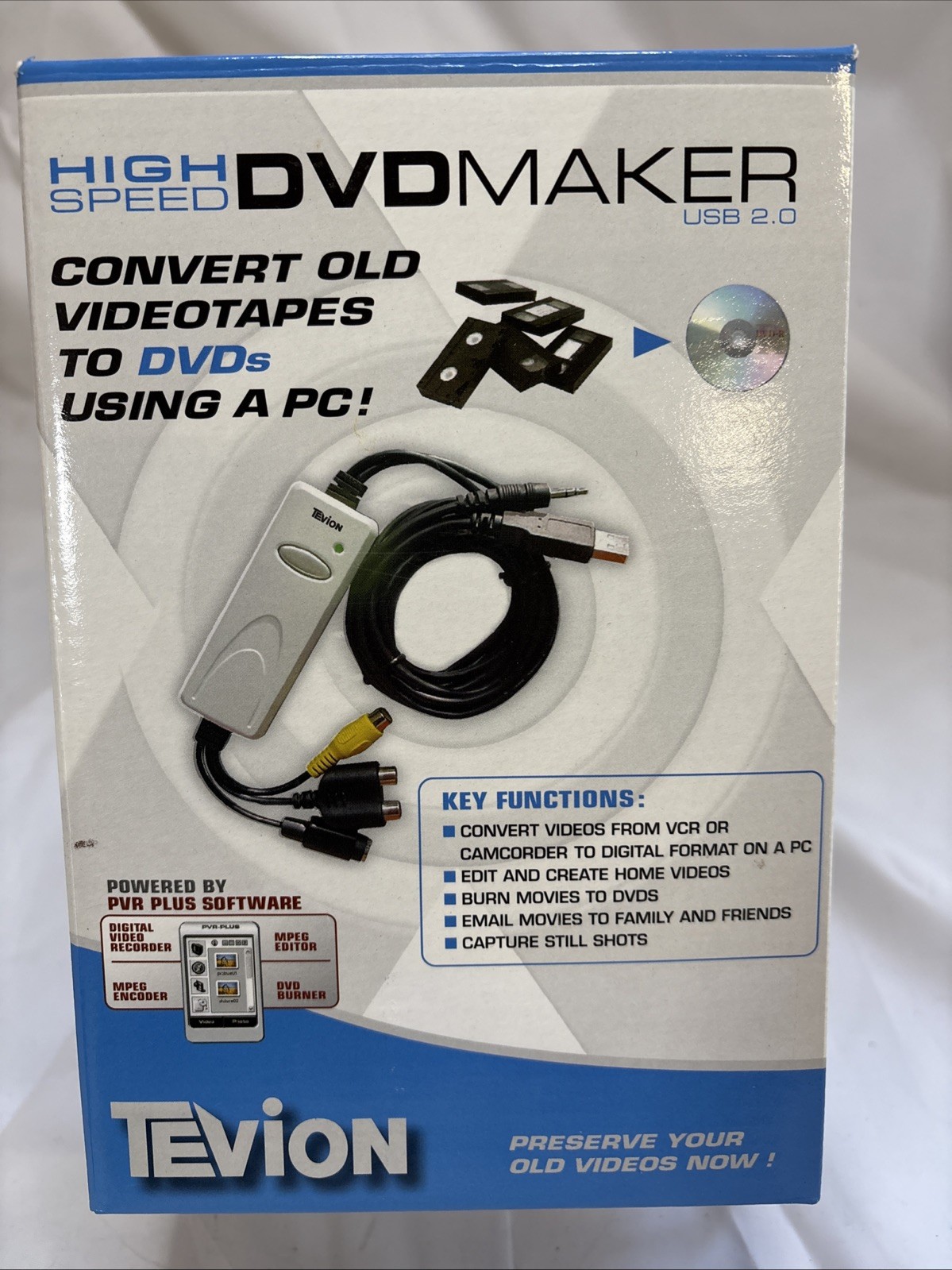 Tevion High Speed DVD Maker USB 2.0 Convert Videotapes to DVDs Using PC - NEW