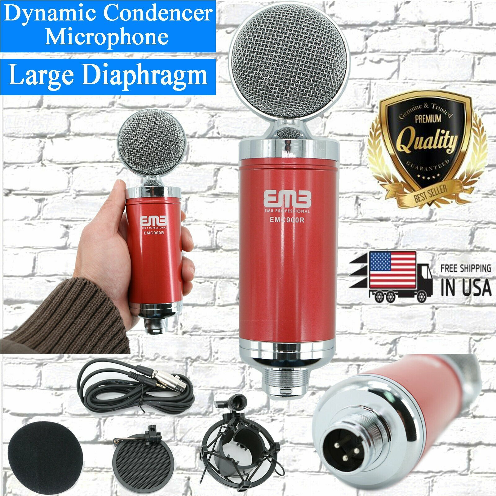 EMC900 Multi-Pattern Large Diaphragm Condenser Project Studio Microphone Red