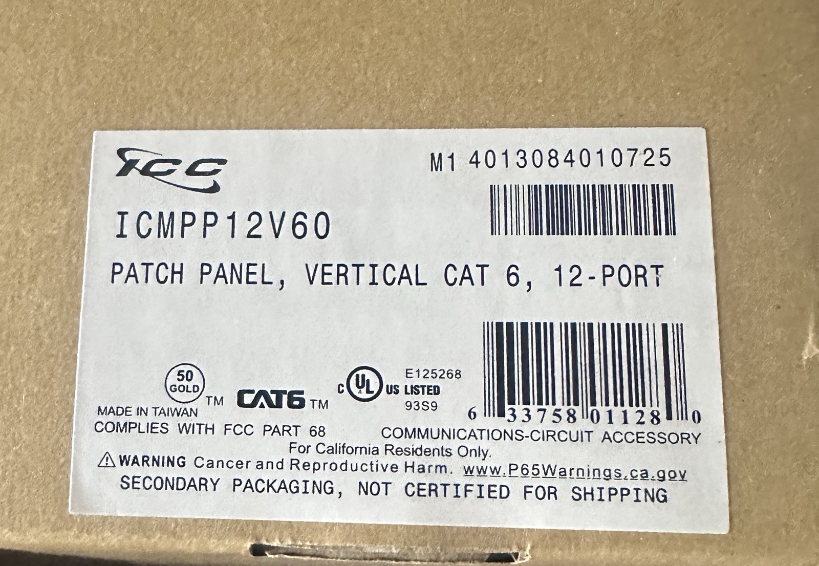 ICMPP12V60 Patch Panel, Vertical Cat 6, 12-port