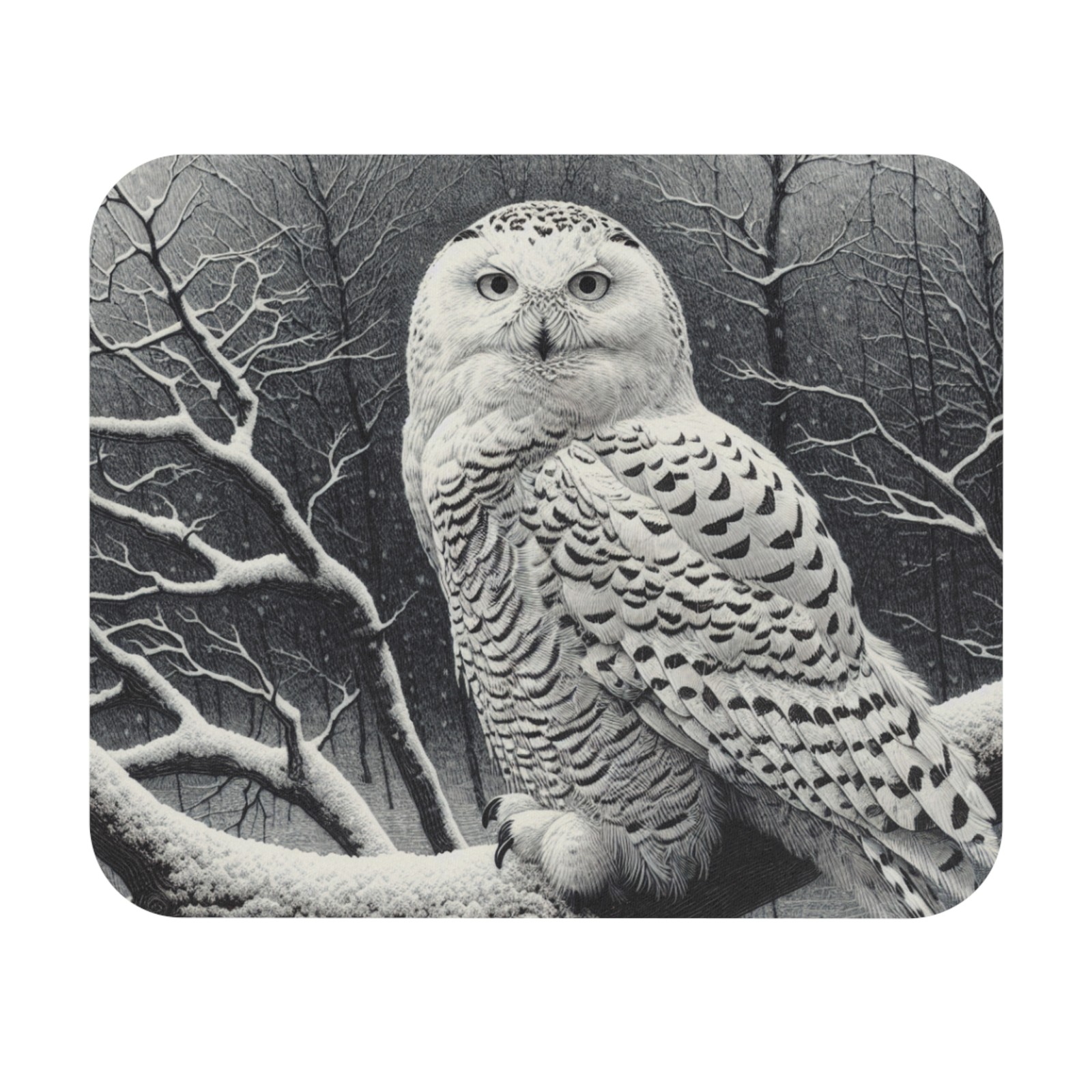 Snowy Owl Mouse Pad bird watcher avian desk office nature black white