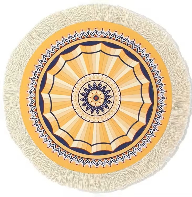 Oriental Rug Style 9” Round Mouse Pad W/Fringe For Gaming or Office