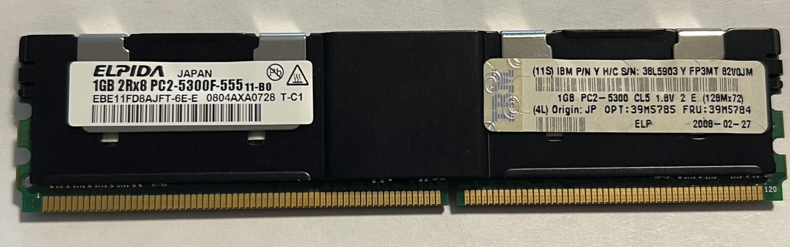 1GB ECC- ELPIDA EBE11FD8AJFT-6E-E 2RX8 PC2-5300F-555 with heat spreader