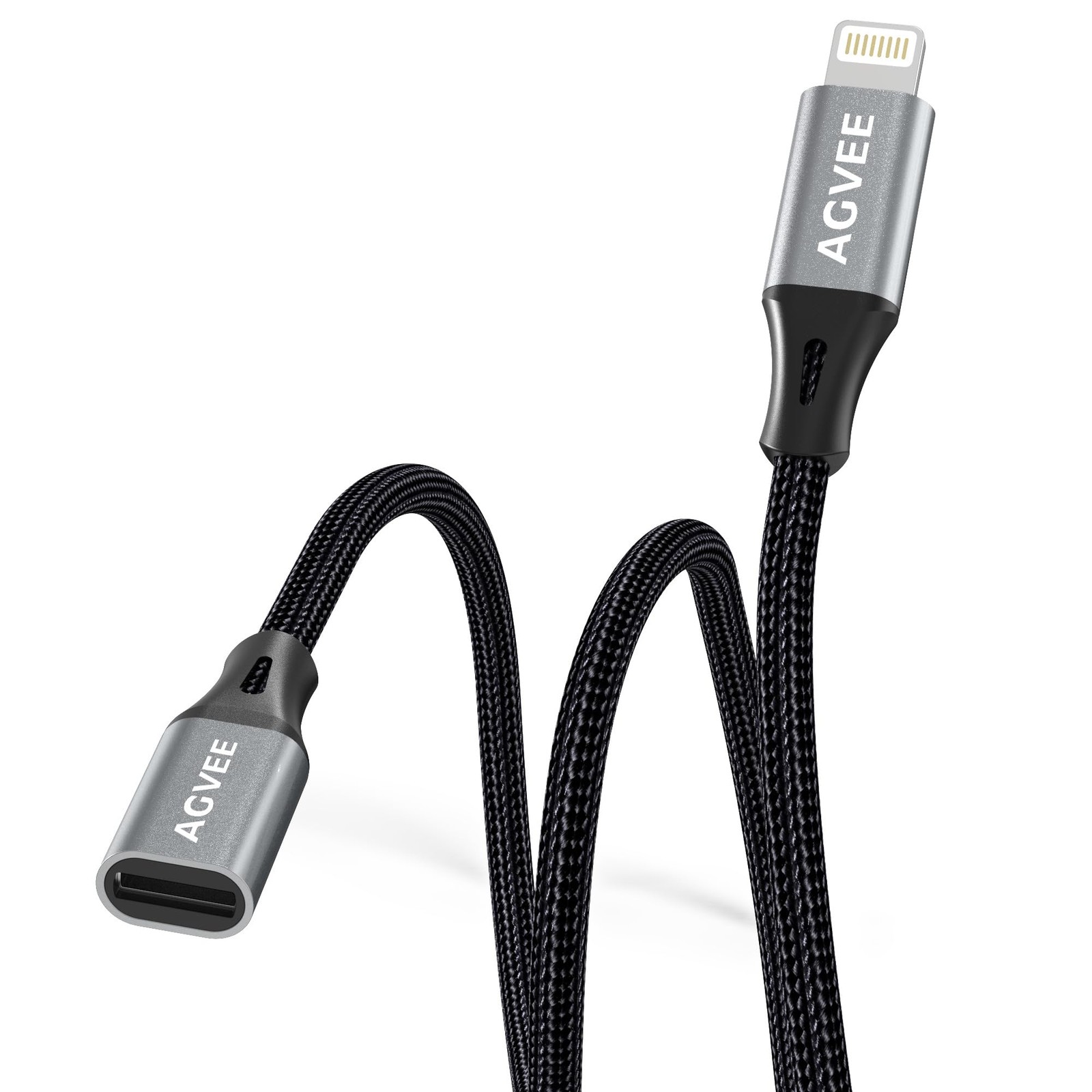 AGVEE 6.6ft Lightning Extension Cable 6.6ft, Dark Gray