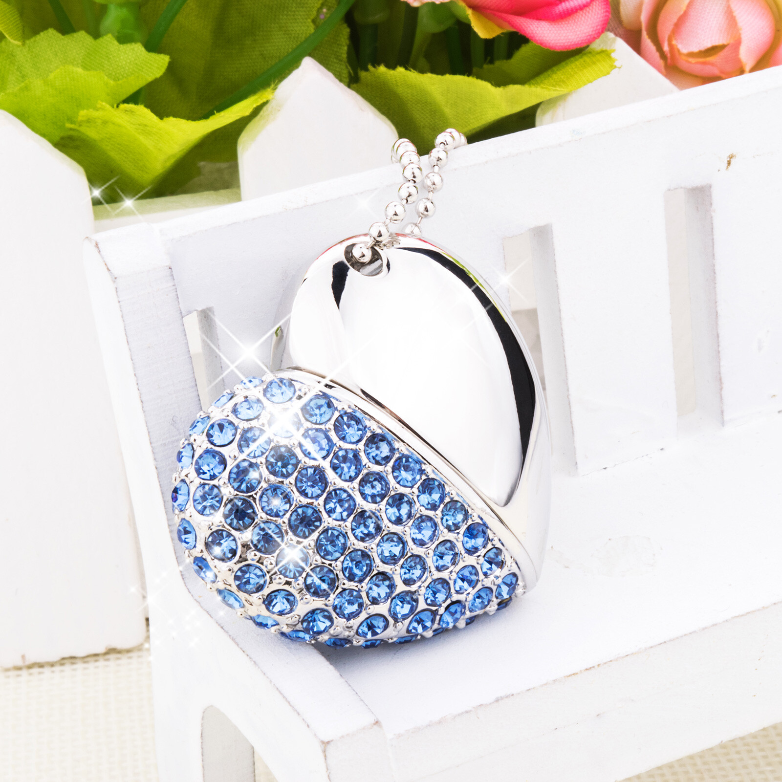 32/64G USB 2.0 Flash Drive Crystal Diamond Heart Model Jewelry Memory Stick Gift