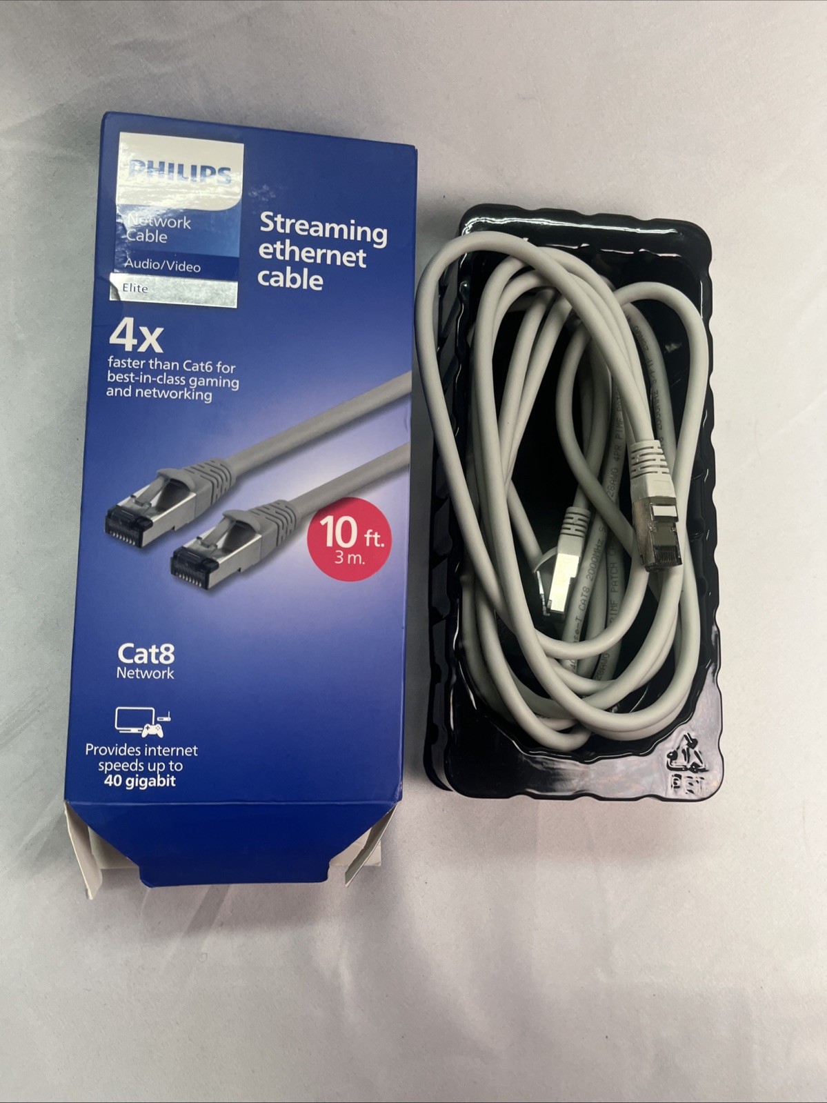 Philips Cat8 Network Cable 40GPS 10ft Cat 8-Streaming Gaming-Gray - **OPEN BOX**
