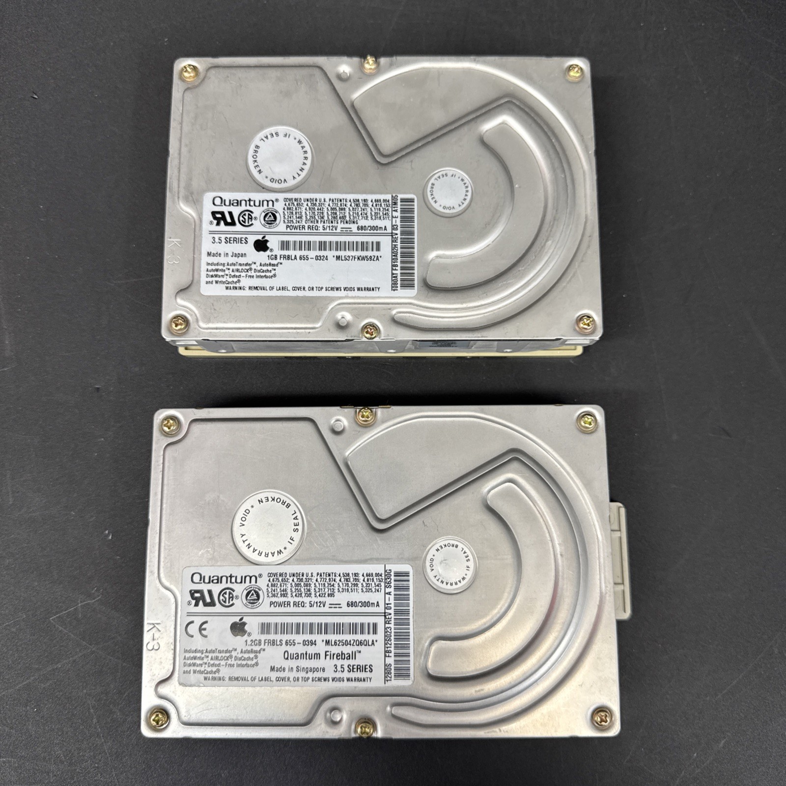 Lot of 2 Apple Quantum Fireball 1GB 1.2GB Vintage Hard Drives