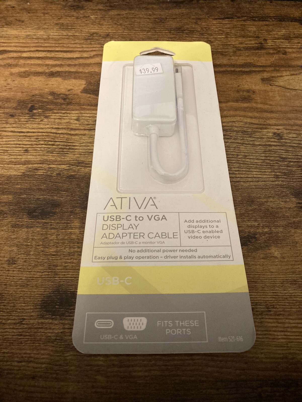 ATIVA USB-C  TO VGA DISPLAY ADAPTER Cable 4521-616  - New in box