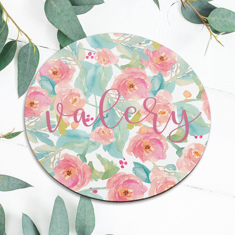 Personalized Watercolor Floral Mouse Pad Mat Office Desk Table Accessory Gift