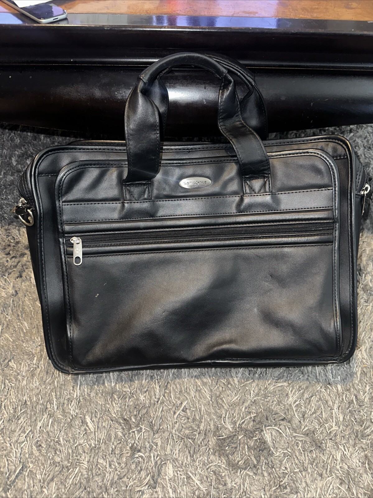 Samsonite Black Leather Expandable Briefcase Laptop 17 inch Business Travel VGUC