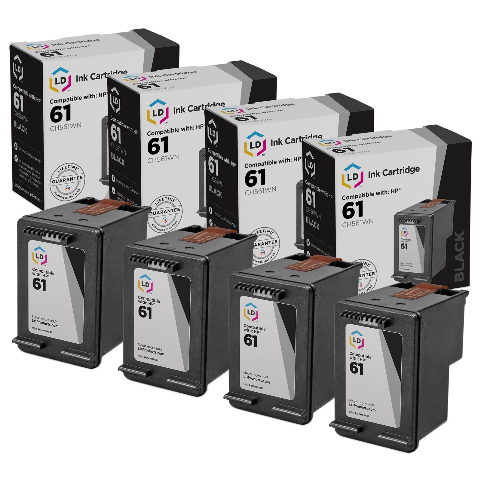 LD Replacement Replacement Ink Cartridges for HP CH563WN (HP 61XL) HY Black 4pk