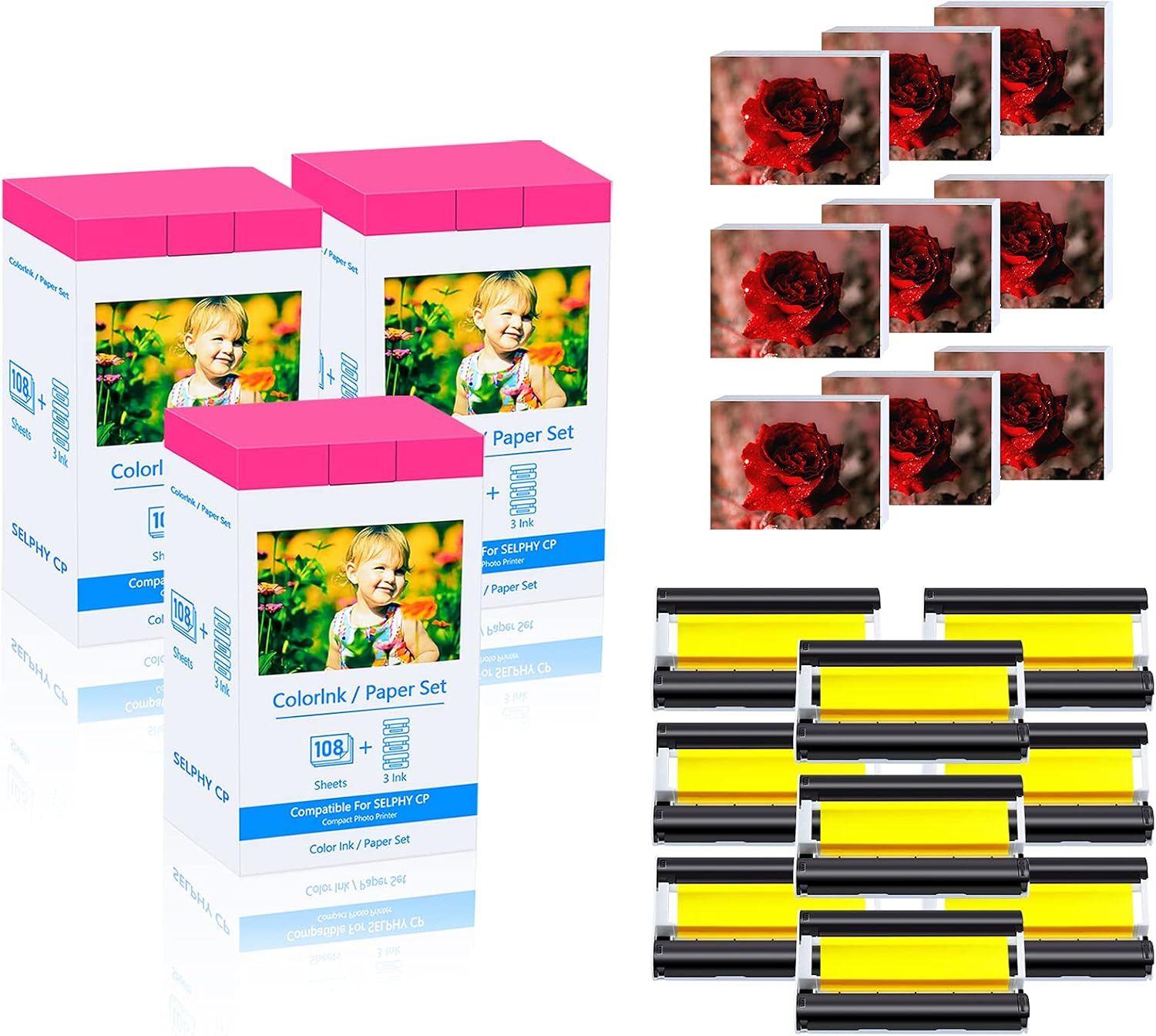 KP-108IN Ink Paper Printer Ink & Paper 3PK 324 Photo Sheets for Canon CP1300