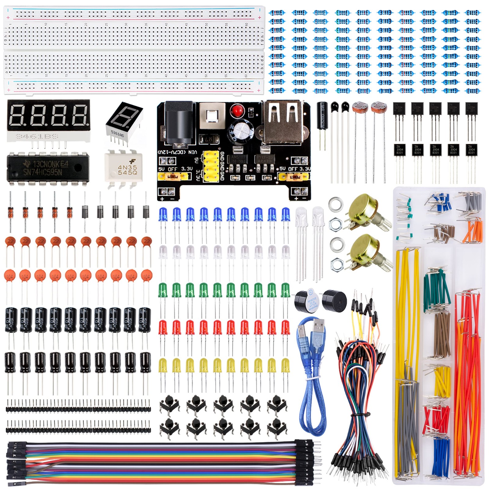 Electronics Component Fun Kit with Supply Module, Jumper Wire, 830 Tie-Points...