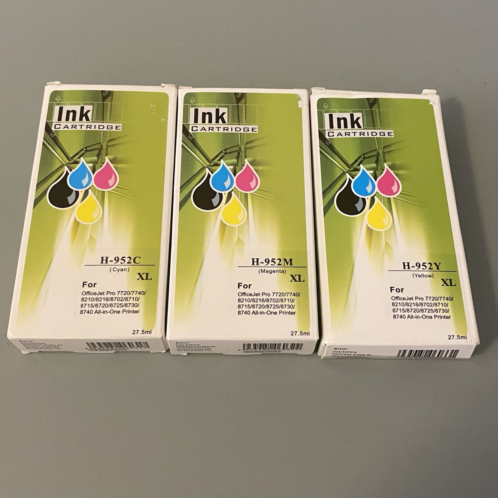 952 XL Cyan, Magenta and Yellow Ink Cartridges 3-pack Compatible Replacement