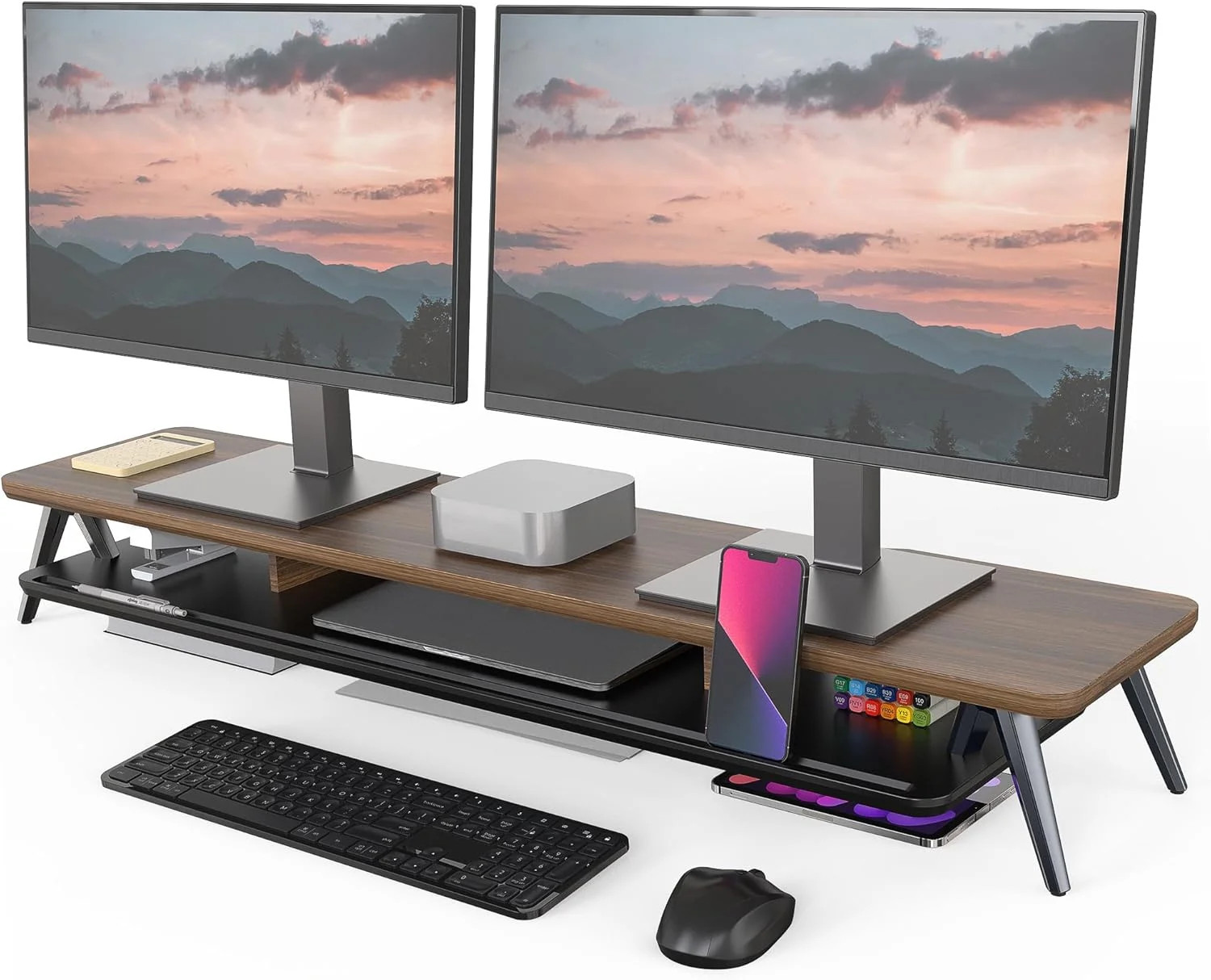 Fenge Dual Monitor Stand, Monitor Stands Riser for 2 monitors, 42.5 Inch Wood De