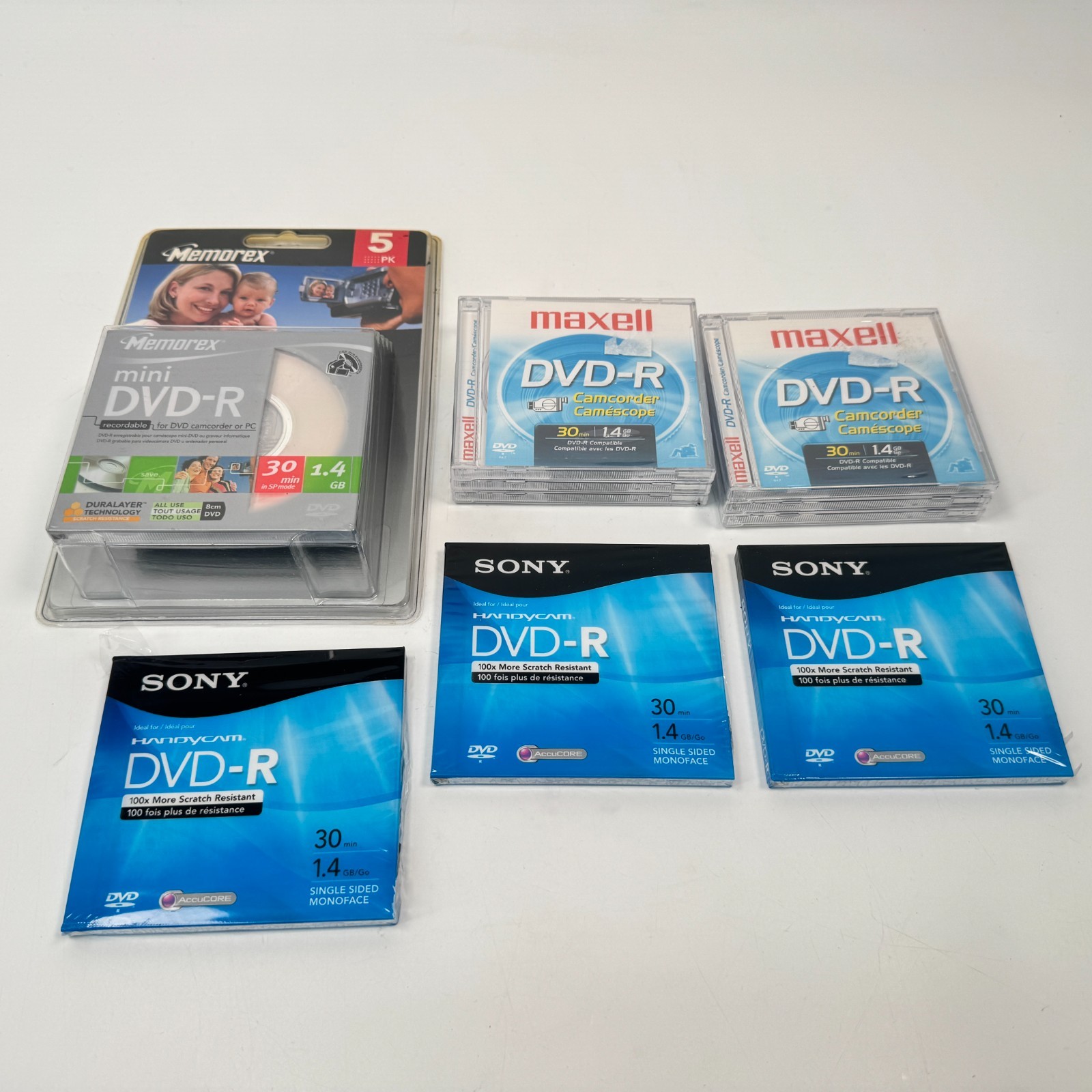 Lot 14 Mini DVD-R Sony Memorex Maxell Discs NEW Camcorder Handycam 1.4 GB