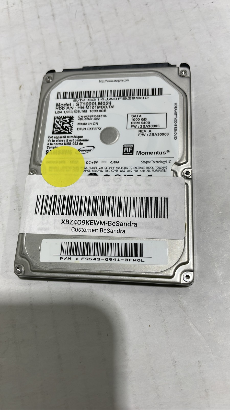 Seagate Momentus ST1000LM024 HN-M101MBB/D2 1TB 2.5 SATA 5400RPM Hard Drive HDD