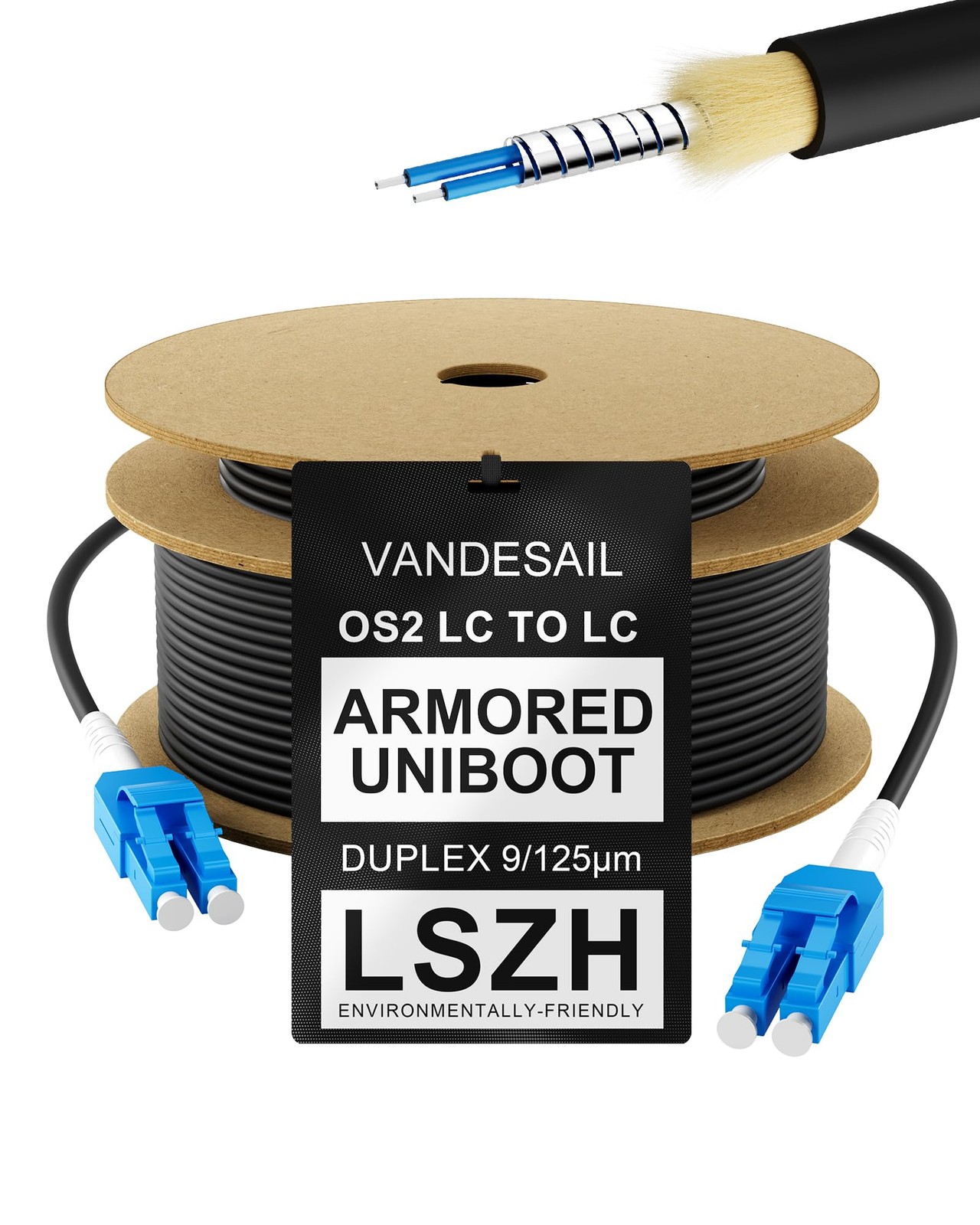 VANDESAIL 150M LC-LC Single Mode OS2 Armored Fiber Cable 492FT