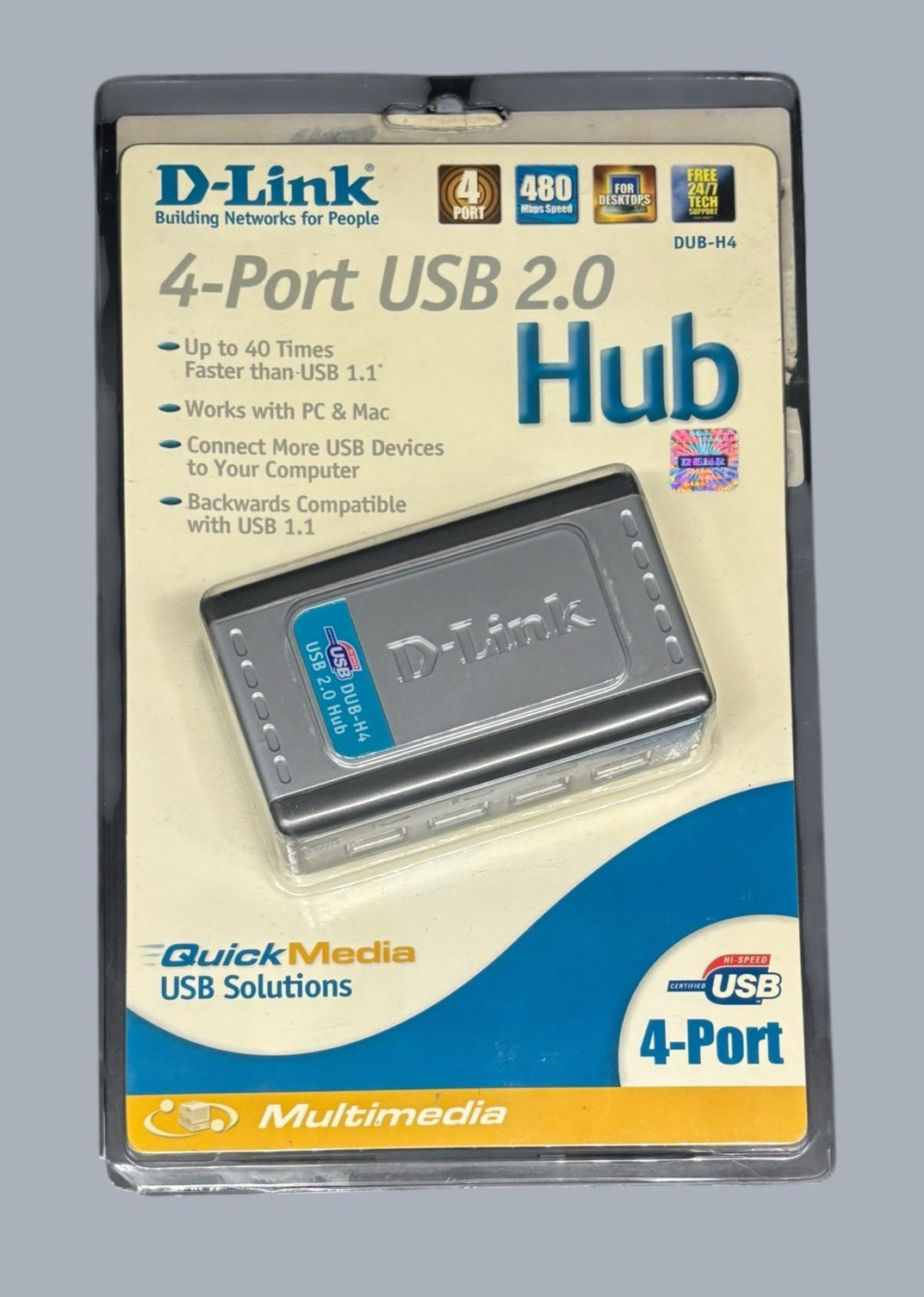 D-Link 4-Ports USB 2.0 External Hub Quick Media New Sealed In Package NOS