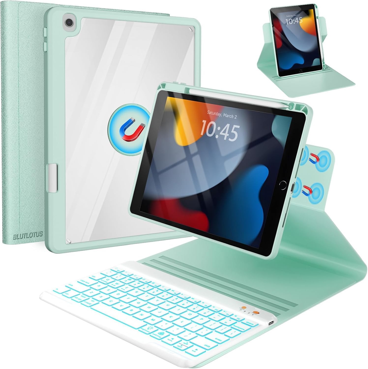 BLUTLOTUS Keyboard Case for iPad 7th/8th/9th Generation 10.2'' 2019/2020/2021, 3