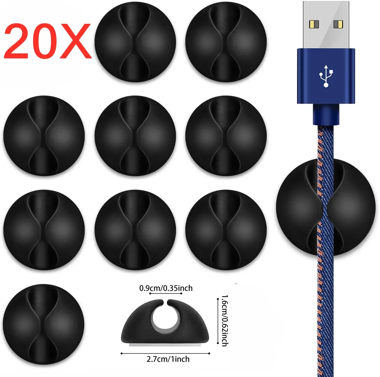 5/10/20PCS Silicone USB Cable Organizer Cable Winder Desktop Tidy Management
