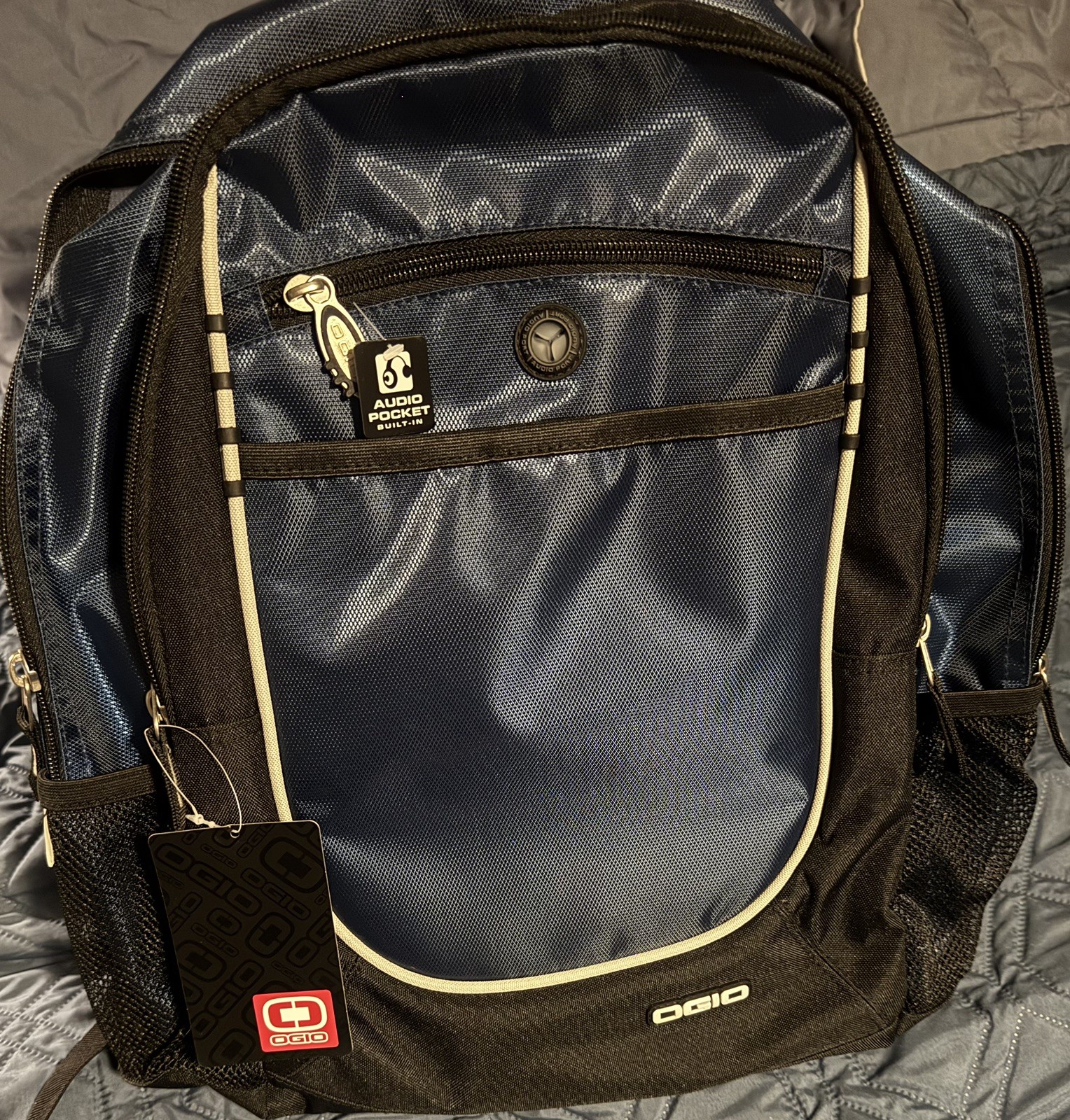 OGIO Blue & Black Backpack Padded Work School Travel Bag Tablet Sleeve NEW