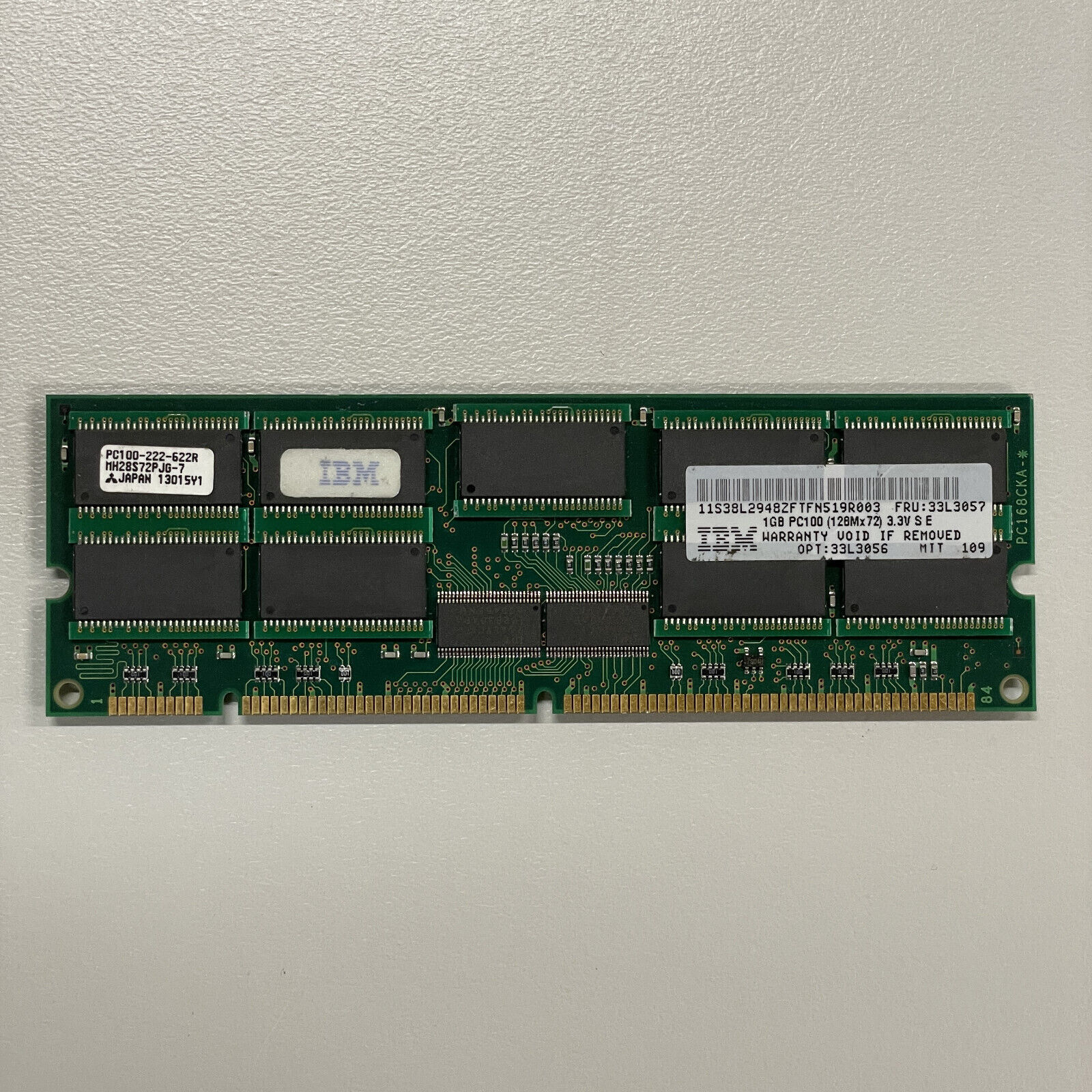 IBM 1GB DDR RAM PC100 100MHz ECC Registered 168-Pin DIMM Memory Module 33L3057