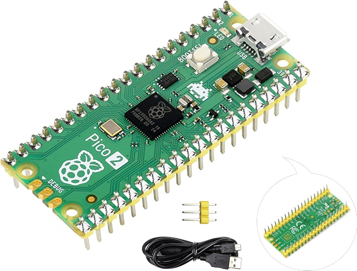 Raspberry Pi Pico 2 with Yellow Pre-Soldered Header, 4MB Flash & Dual-Core Power
