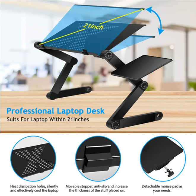 360° Rotating Metal Laptop Stand Riser Foldable Computer Notebook Holder Desk
