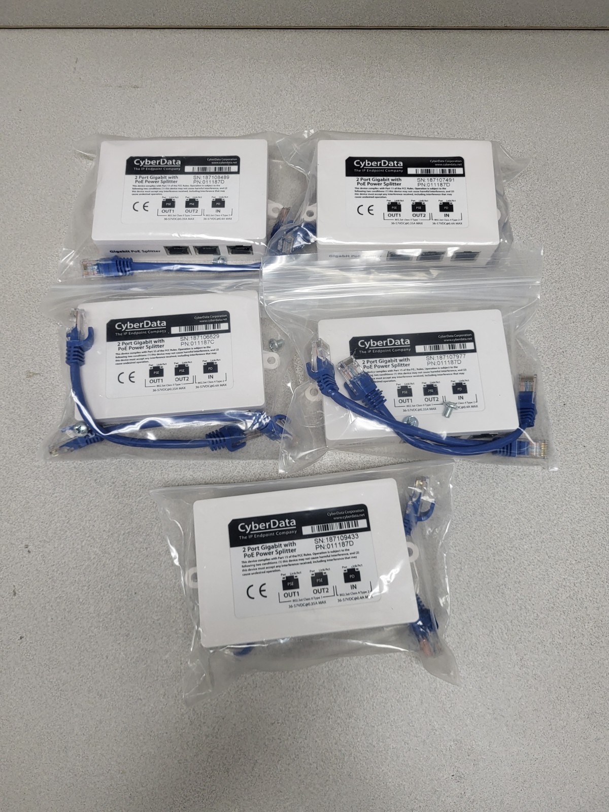 CyberData CD-011187D 2 Port Poe Gigabit Switch- LOT OF 5- 