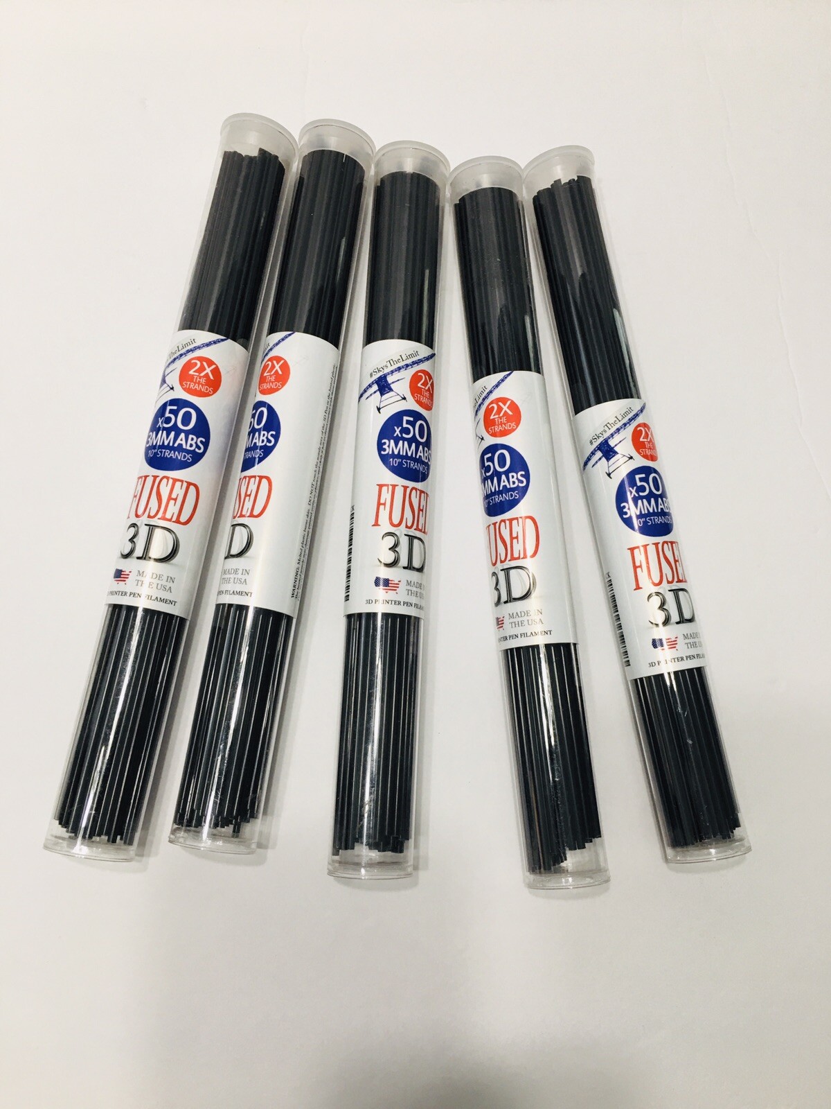 3D Printer Pen Filament Plastic Premium 3MM ABS Plastic 5 Pack x50 Strands Black