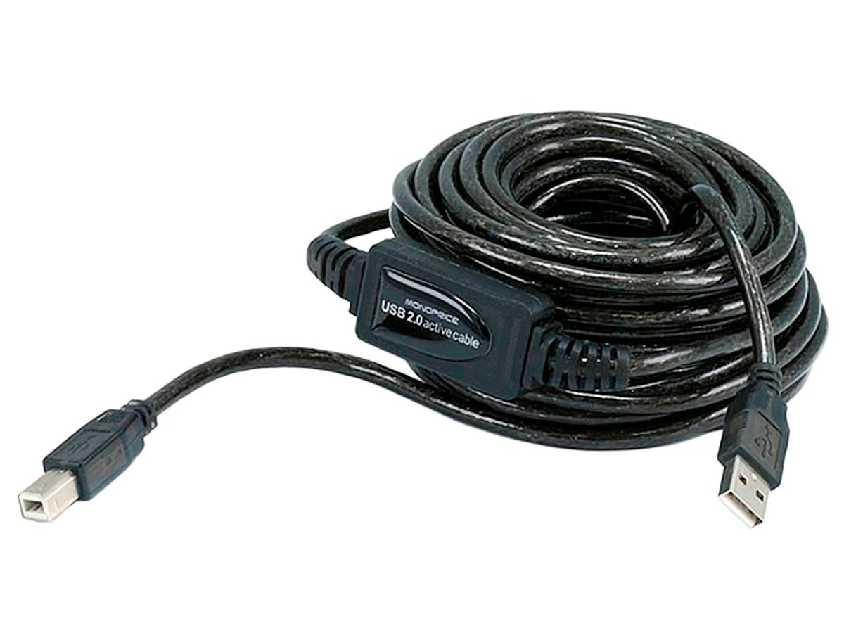 Monoprice USB A to USB B 2.0 Active Cable 33ft Printer Scanner Black 28/24AWG