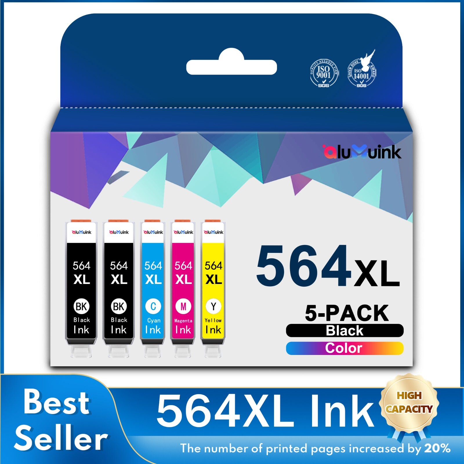564 XL 564XL Ink Combo 5Pack Replacement For HP 564 Cartridge With New Chip