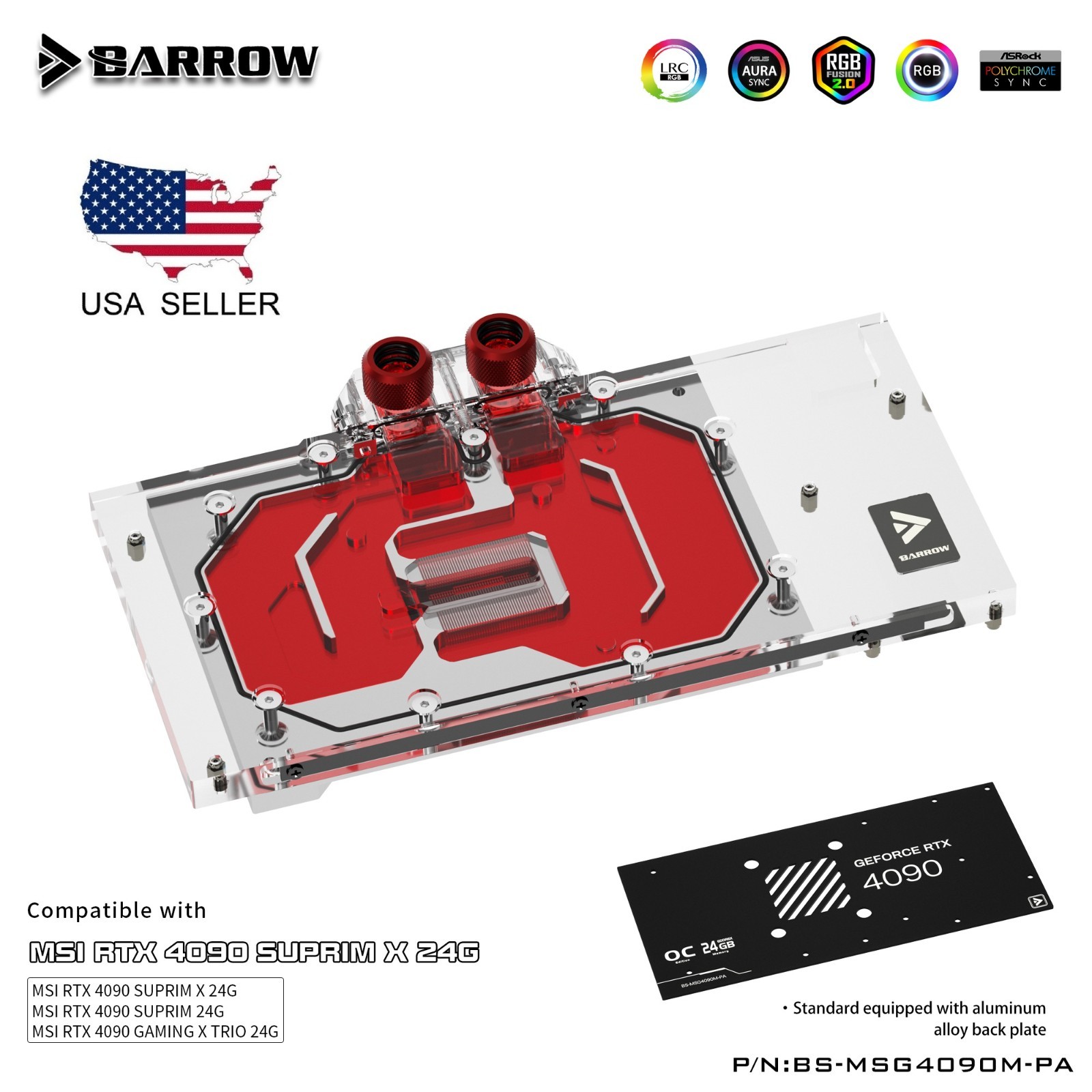 Barrow Full Cover GPU Water Block for MSI RTX 4090 Suprim X , Gaming X TRIO 24G