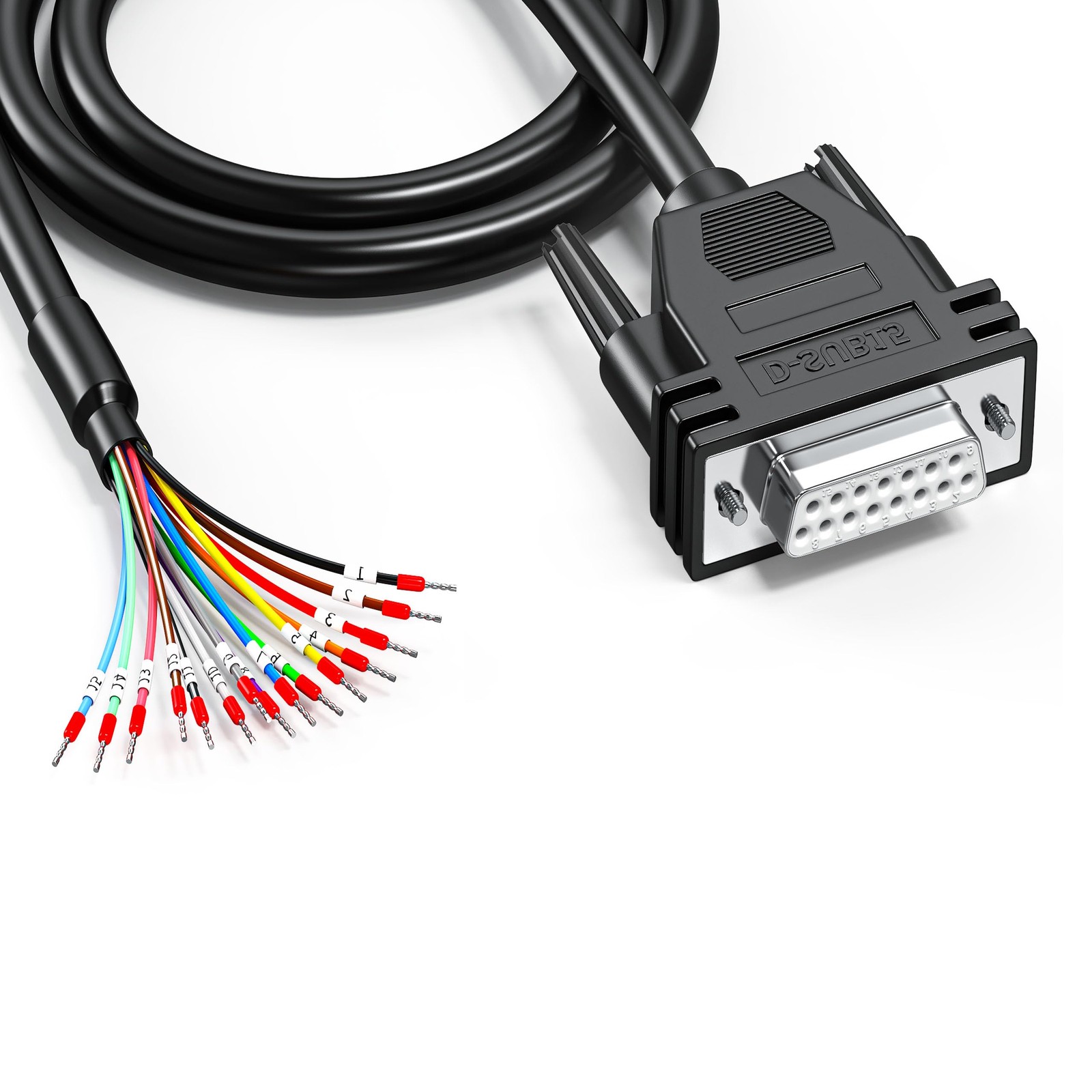 DB15 Female Connector To Bare Wire 10Foot 24AWG Extension Cable 15 Pin DSUB