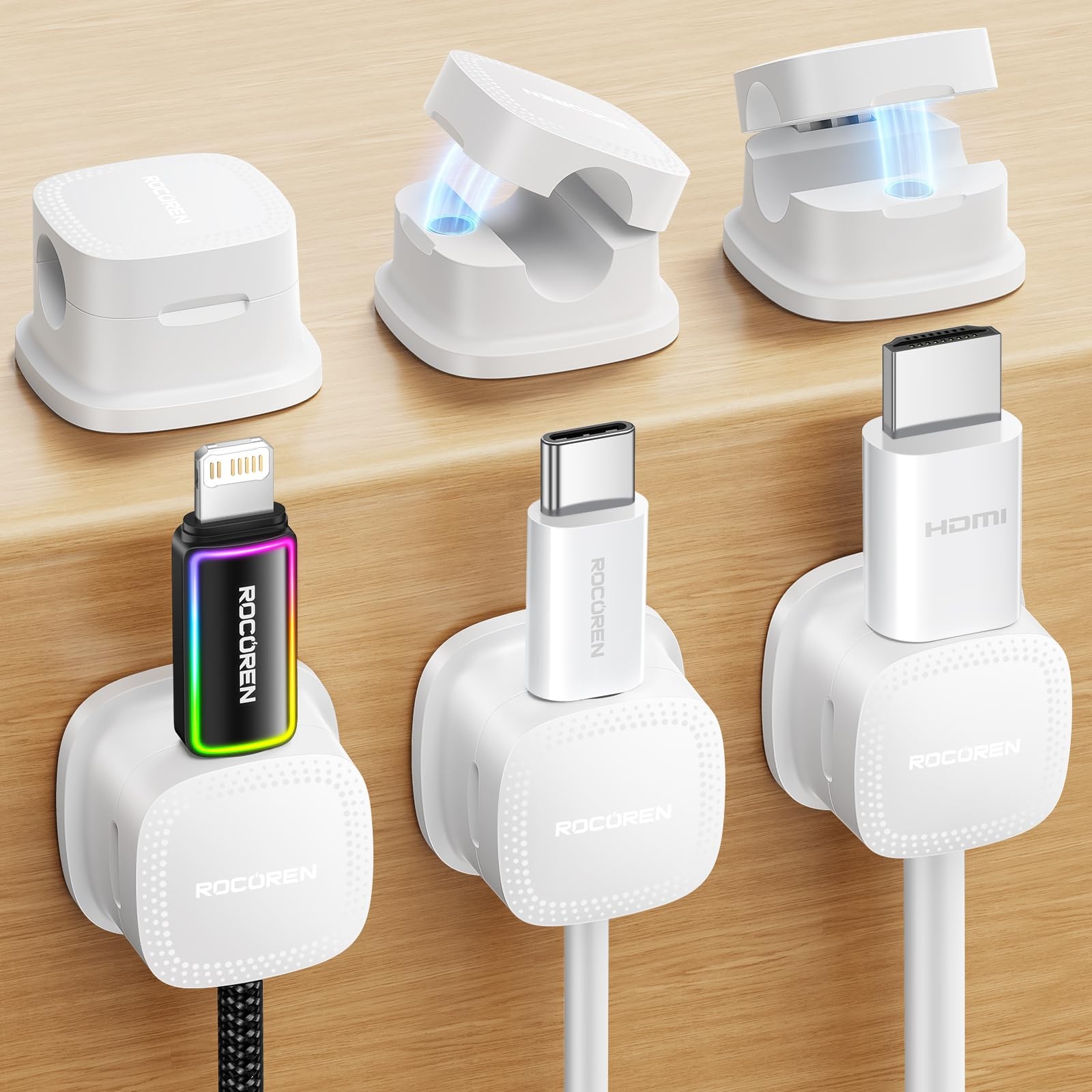 6-Pack Magnetic Adjustable Adhesive Cable Clips Cord Organizer