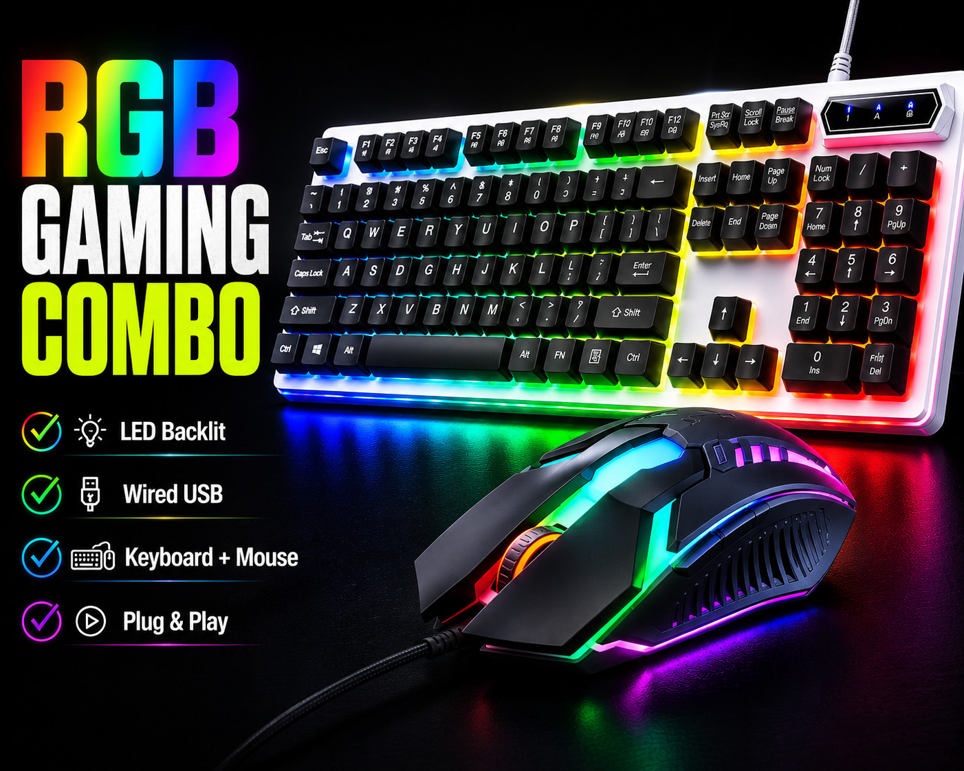 KDS-902 RGB LED Gaming Keyboard & Mouse Combo Wired USB Backlit PC Set