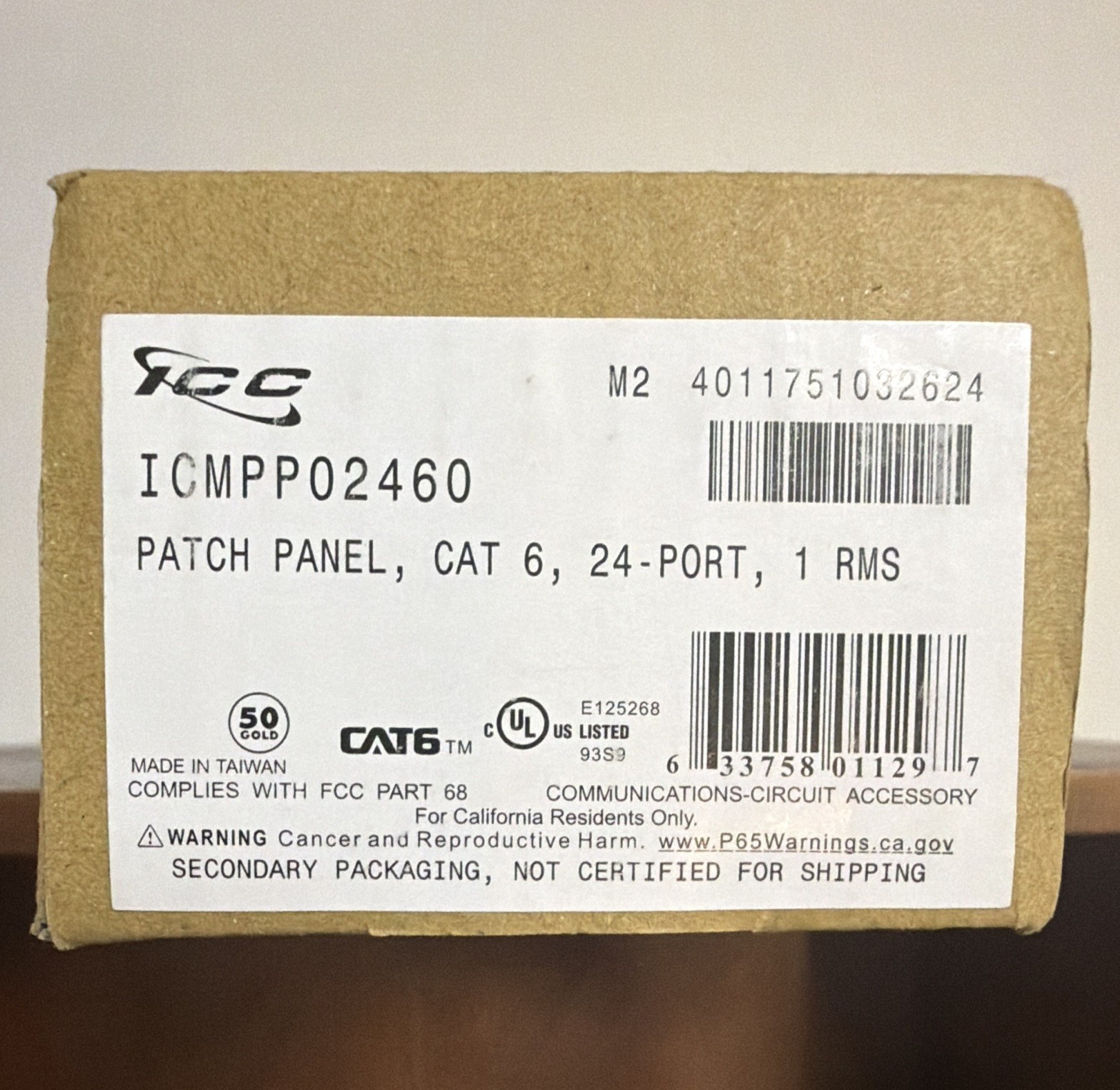 ICC ICMPP02460 Cat6 24-Port 1U 19in Rack Mount Patch Panel RJ-45