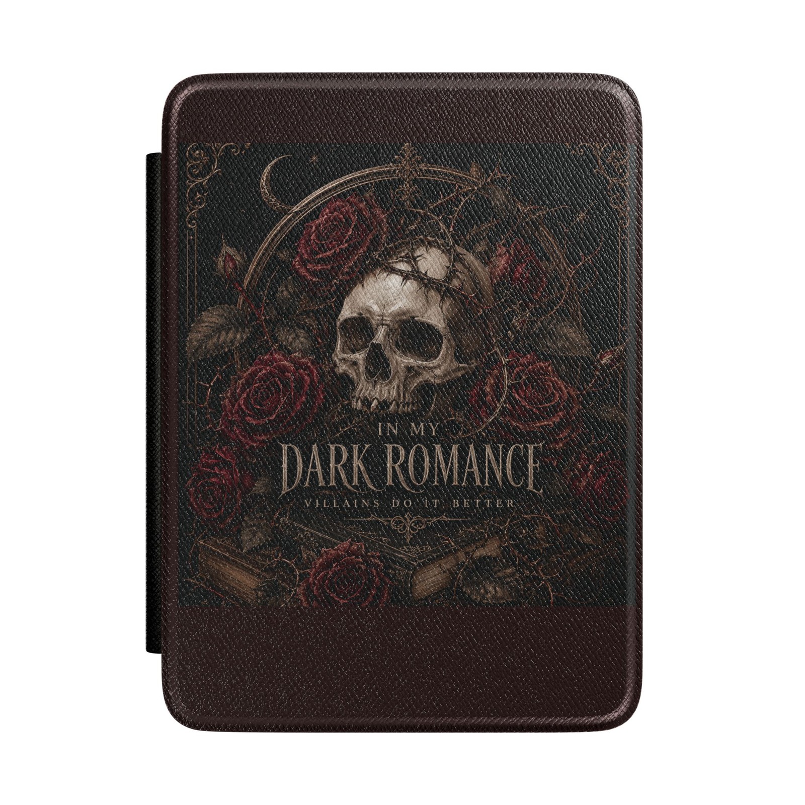 Dark Romance Skull with Roses Kindle Case | Gothic Floral E-Reader Cover