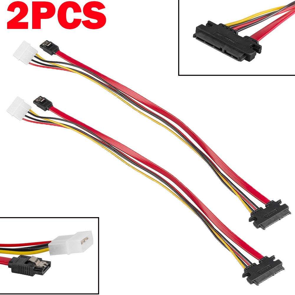 2PACK SATA 7+15 Pin Combo Cable HDD Hard Drive Data 4 Pin Power Supply Adapter
