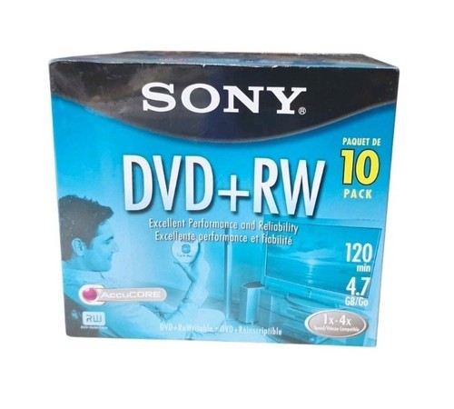 Sony DVD + RW 10 Pack Rewriteable DVD Discs 4.7GB 120 Minutes New Sealed Box