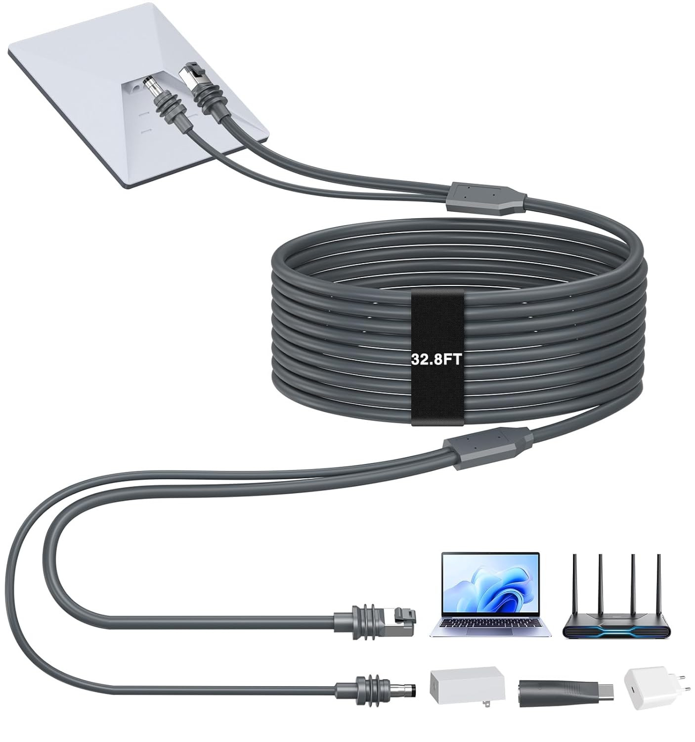 2 in 1 for Starlink Mini Ethernet Cable 32.8FT/10M
