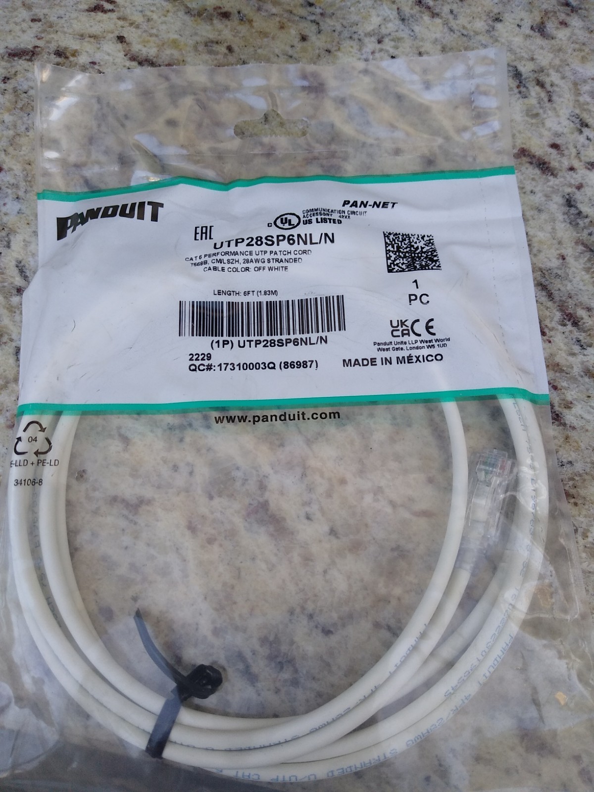 LOT OF 10 PANDUIT UTP CAT6 PATCH CORD UTP28SP6NL/N 6 FEET WHITE 