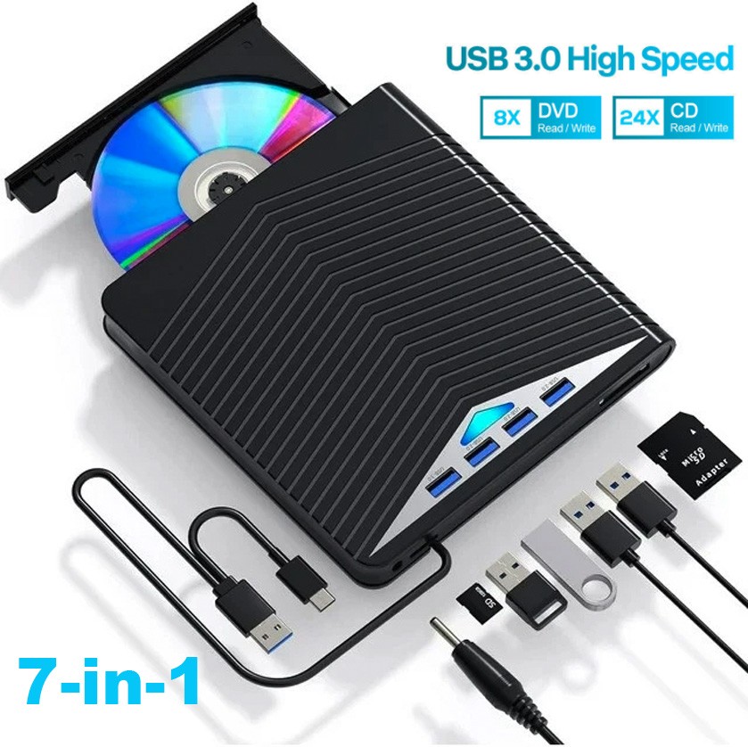 7in1 External USB 3.0 DVD CD RW Writer Drive Burner Reader Player For Laptop PC