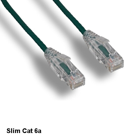 KNTK Green 15' Slim Cat6a UTP Ethernet Cable 10Gbps 28AWG RJ45 Data Networking